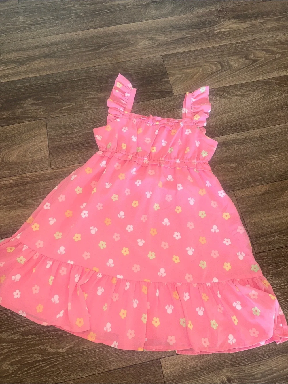 Janie and Jack Minnie Mouse Coral Pink Floral Ruffle Dress